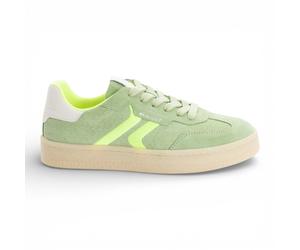 Tamaris Damen-Sneaker aus grünem Leder mit Neonstreifen US 39