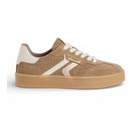 Tamaris Damen-Sneaker aus taupefarbenem Leder mit weißen Streifen EU41