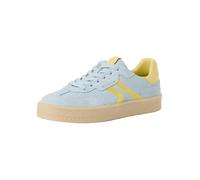 Plateausneaker TAMARIS, Damen, Gr. 38, hellblau, gelb, Lederimitat, Veloursleder, unifarben mit Farbeinsatz, Schuhe Plateausneaker, Schnürschuh, Halbschuh, Freizeitschuh mit gepolstertem Schaftrand (6