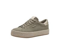 Tamaris Plateausneaker Damen Low – Lederimitat, oliv, kontrastfarbene Details – Gr. 38