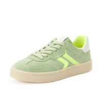 Plateausneaker TAMARIS, Damen, Gr. 36, mint, neongrün, Glattleder, Veloursleder, Fischgratmuster, unifarben mit Farbeinsatz, Schuhe Plateausneaker, Freizeitschuh, Halbschuh, Schnürschuh mit gepolstert