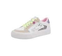 Plateausneaker TAMARIS, Damen, Gr. 36, weiß kombiniert, Lederimitat, Textil, kontrastfarbene Details, Schuhe Plateausneaker, Freizeitschuh, Halbschuh, Schnürer mit Kontrastbesätzen und Glitzer (824221