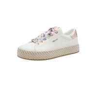 Plateausneaker TAMARIS, Damen, Gr. 37, weiß, Lederimitat, glänzend, unifarben mit Farbeinsatz, Schuhe Plateausneaker, Freizeitschuh, Halbschuh, Schnürschuh mit Textilkordel am Plateau (27347430-37) we