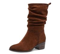 Stiefel TAMARIS, Damen, Gr. 38, braun, Veloursleder, unifarben, modisch, Schuhe, Blockabsatz, Kurzstiefel mit Falten am slouchy Schaft (42523607-38) braun