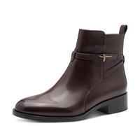 Stiefelette TAMARIS, Damen, Gr. 39, dunkelbraun, Glattleder, unifarben, Schuhe Stiefelette, Blockabsatz, Businessschuh, Ankleboots mit T-Logoverszierung (42791345-39)