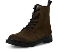 Schnürstiefelette TAMARIS, Damen, Gr. 37, grün (khaki), Veloursleder, unifarben, klassisch, Schuhe, Blockabsatz, Schnürboots, Herbstschuh mit Ziernähten (94665051-37) khaki