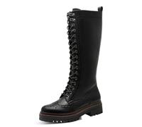 Schnürstiefel TAMARIS, Damen, Gr. 40, Normalschaft, schwarz, Lederimitat, Lyralochung, unifarben, Schuhe, Blockabsatz, Langschaftstiefel mit trendiger Lyrolochung (38263155-40) schwarz