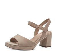 Tamaris Damen Sandalen COMFORT – Leder, verstellbarer Riemen, mit Absatz – Beige Suede 37 EU