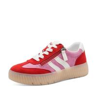 Tamaris Damen Sneaker Comfort – Veloursleder/Textil, Wide FIT mit Reißverschluss – Rot/Pink 37