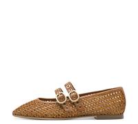 Tamaris Damen-Ballerina Cognac mit Riemchen flach Größe 41