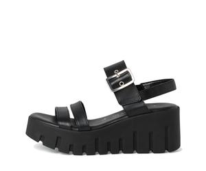 Tamaris Damenschuhe Keilsandaletten BLACK LEATHER BLACK LEATHER - Gr. - 40