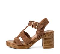 Sandalette TAMARIS, Damen, Gr. 39, braun, Veloursleder, Strukturmuster, unifarben, Schuhe Sandalette, Blockabsatz, Partyschuh mit Touch-It-Ausstattung (72199258-39) braun