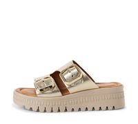 Tamaris Damen Pantolette mit Keilabsatz Leder, metallic, 41 EU