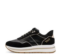 Tamaris Plateausneaker Damen – Schnürschuh mit Kontrastpaspel, Lederimitat/Textil, Schwarz Gr. 37