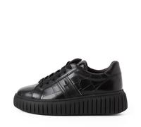 Plateausneaker TAMARIS, Damen, Gr. 37, schwarz (schwarz, kroko), Leder, Lederimitat, Schuhe Plateausneaker, Freizeitschuh, Halbschuh, Schnürschuh mit Ziernähten (44702426-37) schwarz, kroko