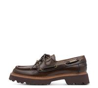 Schnürschuh TAMARIS, Damen, Gr. 38, braun (dunkelbraun), Leder, unifarben, Schuhe Schnürschuh, Halbschuh, Bootsschuh mit modischen Durchzügen (31844922-38) dunkelbraun