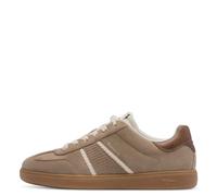 Plateausneaker TAMARIS, Damen, Gr. 40, grau (taupe), Lederimitat, Textil, Veloursleder, kontrastfarbene Details, Schuhe Plateausneaker, Freizeitschuh, Halbschuh, Schnürschuh mit gepolstertem Schaftran