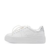 Tamaris Damen Sneaker Low-Top mit Wechselfußbett und Strass Weiß/Silber Größe 41