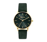 Tamaris Damenuhr mit Lederband - Runde Schlichte Armbanduhr für Damen 36 mm - Armbanduhr - Gold und Lederband Grün