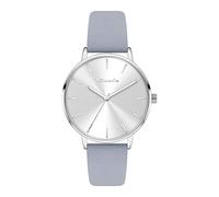 Tamaris Damenuhr mit Lederband - Runde Schlichte Armbanduhr für Damen 36 mm - Armbanduhr - Silber und Lederband Hellblau-Grau