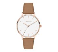 Tamaris Damenuhr mit Lederband - Runde Schlichte Armbanduhr für Damen 36 mm - Armbanduhr - Roségold und Lederband Braun