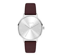 Tamaris Damenuhr mit Lederband - Runde Schlichte Armbanduhr für Damen 36 mm - Armbanduhr - Silber und Dunkelbraun