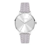 Tamaris Damenuhr mit Lederband - Runde Schlichte Armbanduhr für Damen 36 mm - Armbanduhr - Silber und Geflochtenes Lederband Grau
