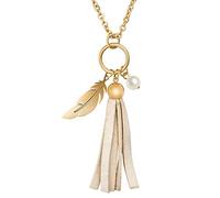 Tamaris Edelstahl Damen Halskette Bella mit Anhänger Muschelkernperle/Feder/Lederquaste TJ006