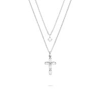 Tamaris Halsketten Layering Set für Damen, Halsschmuck einzeln tragbar und Größenverstellbar mit schimmerndem Kreuz Anhänger, wasserfest aus Edelstahl