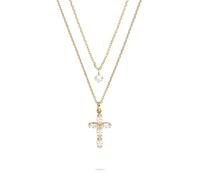 Tamaris Halsketten Layering Set für Damen, Halsschmuck einzeln tragbar und Größenverstellbar mit schimmerndem Kreuz Anhänger, wasserfest aus Edelstahl, Gold
