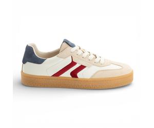 Tamaris Herren-Sneaker aus cremeweißem Leder mit rotem Streifen EU43