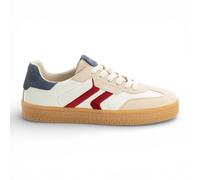 Tamaris Herren-Sneaker aus cremeweißem Leder mit rotem Streifen EU44