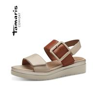 Tamaris Comfort Damen Sandalen flach aus Leder mit Schnalle, Mehrfarbig (Ivory Comb), 40 EU