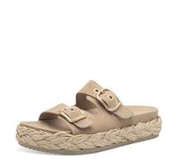 Pantolette TAMARIS, Damen, Gr. 37, beige, Ziegenveloursleder, unifarben, modisch, Schuhe, Plateaus, Sommerschuh, Strandschuh mit vorgeformtem Fußbett (13625030-37) beige