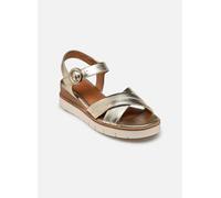 Keilsandalette TAMARIS, Damen, Gr. 42, goldfarben, Glattleder, glänzend, unifarben, Schuhe, Sommerschuh, Riemchensandale mit Ziernähten (62400803-42) goldfarben