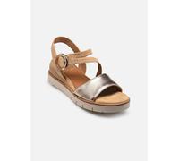 Tamaris Keilsandalette 77666924 - Leder/Nubuk, Plateau, verstellbare Schnalle, Beige/Gold, Gr. 38