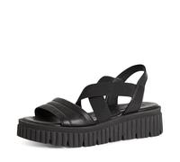 Keilsandalette TAMARIS, Damen, Gr. 41, schwarz, Leder, modisch, Schuhe, Plateau, Riemchensandale, Sommerschuh mit Kreuzbandage (47511047-41) schwarz