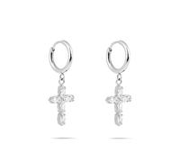 Tamaris Schmuck für Damen aus Edelstahl - Creolen mit funkelndem Kreuz im modernen Look - kombinierbarer und moderner Geschenkartikel