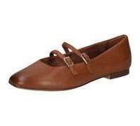 Tamaris Damen Ballerina mit Strap Leder flach, braun, 42 EU