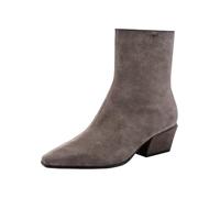 Stiefelette TAMARIS, Damen, Gr. 38, grau (taupe), Veloursleder, unifarben, Basic, Schuhe Stiefelette, Blockabsatz, Cowboystiefelette mit T-Logoverzierung (36095063-38) taupe