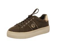Plateausneaker TAMARIS, Damen, Gr. 39, grün (oliv), Nubukleder, Lederimitat, unifarben mit Farbeinsatz, sportlich, Schuhe, Freizeitschuh, Halbschuh, Schnürschuh mit glänzendem Kontrastbesatz (48705031