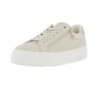Plateausneaker TAMARIS, Damen, Gr. 43, beige (ecru, goldfarben), Lacklederimitat, Lederimitat, Schuhe Plateausneaker, Freizeitschuh, Halbschuh, Schnürer mit Besätzen und Glitzerdetails, Topseller (636