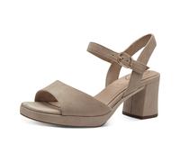 Tamaris COMFORT Damen Sandalen mit Absatz aus Leder mit verstellbarem Riemen, Beige (Beige Suede), 40 EU