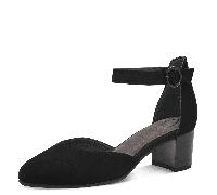 Tamaris Comfort Damen Pumps mit Riemen aus Leder Elegant, Schwarz (Black Suede), 39 EU