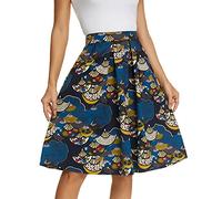 Tandisk Damen Vintage A-Linie bedruckter plissierter ausgestellter Midirock mit Taschen, Klein