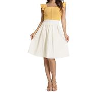 Tandisk Damen Vintage A-Linie bedruckter plissierter ausgestellter Midirock mit Taschen, Weiss/opulenter Garten, Groß