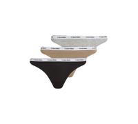 Tanga "3 PACK THONG (LOW-RISE)", Damen, Gr. M (38), 3 Stk., bunt (schwarz, grau heather, café fun), Jersey, Obermaterial: 90% Baumwolle, 10% Elasthan, CALVIN KLEIN UNDERWEAR, körpernah, Unterhosen Tan