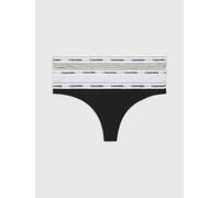 Tanga "3 PACK THONG (LOW-RISE)", Damen, Gr. S (36), 3 Stk., schwarz-weiß (schwarz, weiß, grau heather), Jersey, Obermaterial: 90% Baumwolle, 10% Elasthan, CALVIN KLEIN UNDERWEAR, unifarben, körpernah,