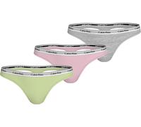 Tanga "3 PACK THONG (LOW-RISE)", Damen, Gr. XS (34), 3 Stk., grün (highline grün, buff pink, gry htr), Jersey, Obermaterial: 90% Baumwolle, 10% Elasthan, CALVIN KLEIN UNDERWEAR, körpernah, Unterhosen 