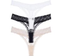 Tanga DORINA "Lana Essential Lace", Damen, Gr. L, schwarz weiß beige, Obermaterial: 90% Polyamid, 10% Elasthan, eng, Unterhosen Tanga, leicht transparent, mit Spitze, bequem, weich (76403317-L) schwar